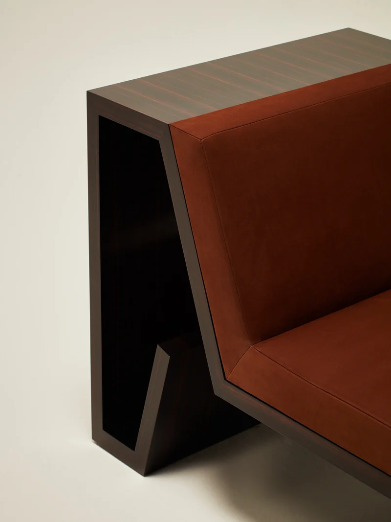 'Continuous' Lounge Chair Handcrafted in Wood Veneer & Leather Upholstery