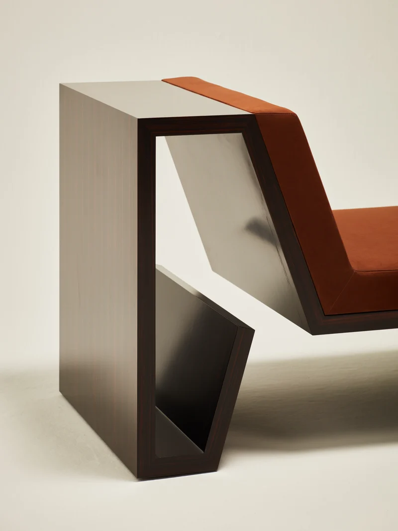 'Continuous' Lounge Chair Handcrafted in Wood Veneer & Leather Upholstery