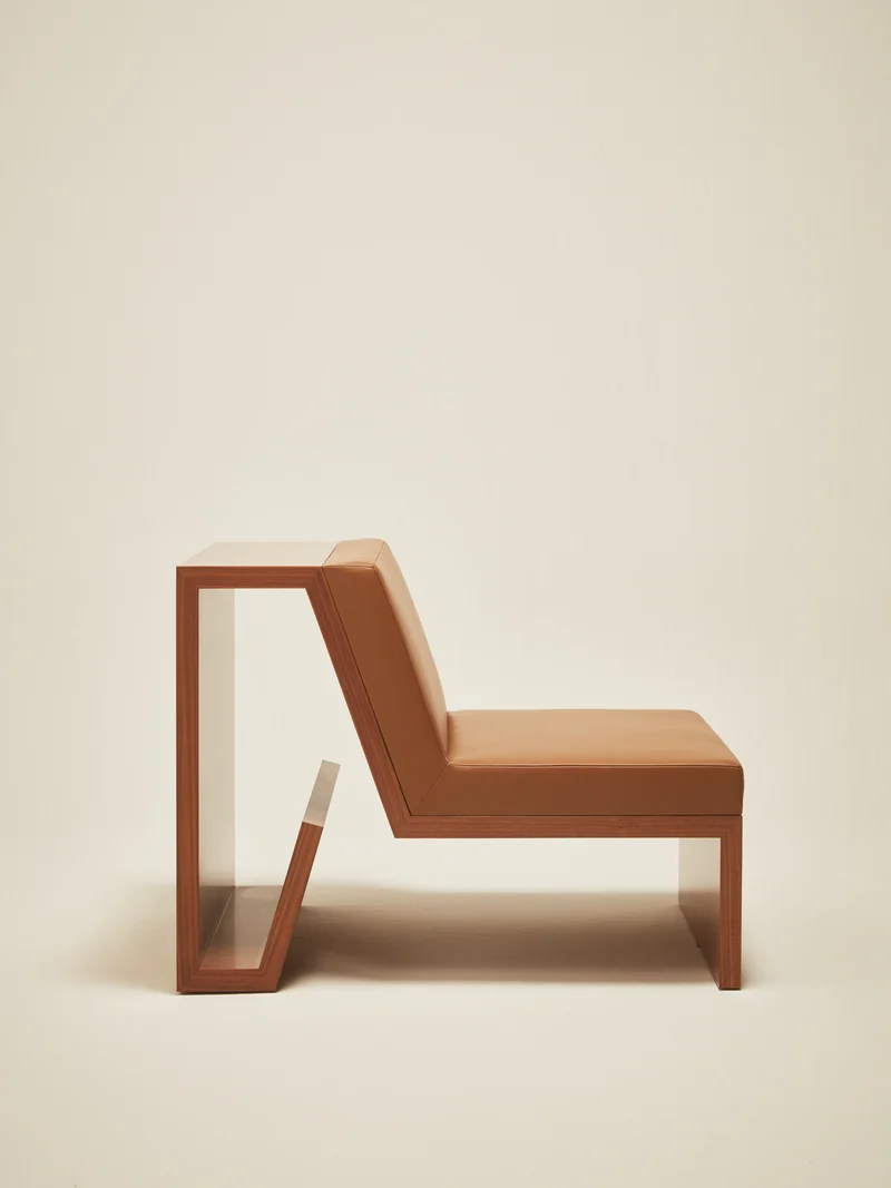 'Continuous' Lounge Chair Handcrafted in Wood Veneer & Leather Upholstery