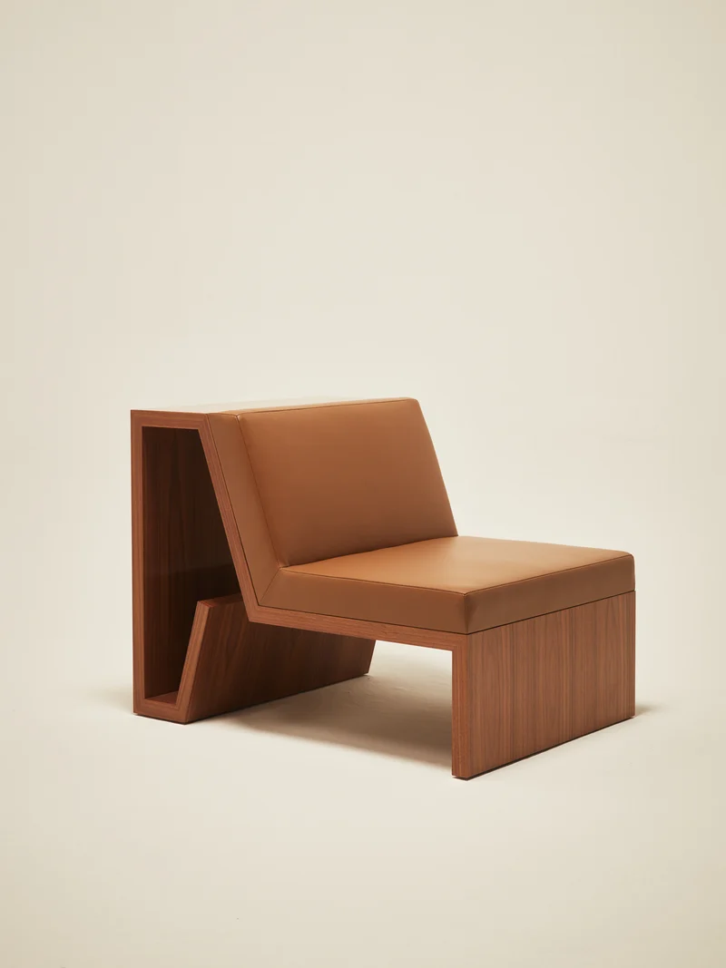 'Continuous' Lounge Chair Handcrafted in Wood Veneer & Leather Upholstery