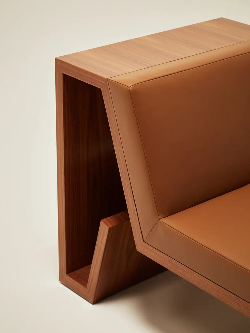 'Continuous' Lounge Chair Handcrafted in Wood Veneer & Leather Upholstery