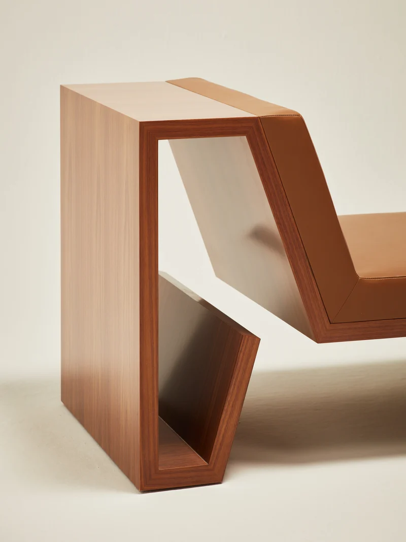 'Continuous' Lounge Chair Handcrafted in Wood Veneer & Leather Upholstery