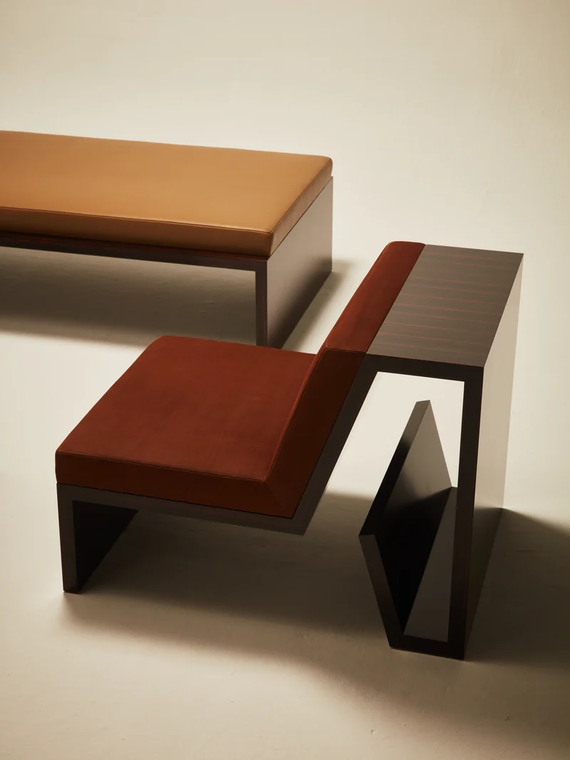 'Continuous' Lounge Chair Handcrafted in Wood Veneer & Leather Upholstery