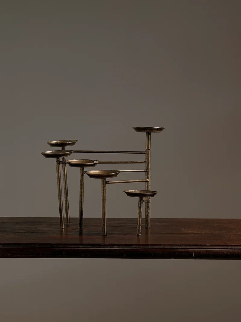Articulated six-arm candelabra in silver-plated metal, France, circa 1950