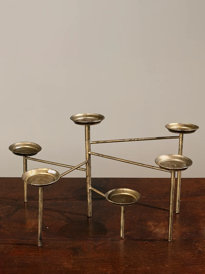 Articulated six-arm candelabra in silver-plated metal, France, circa 1950