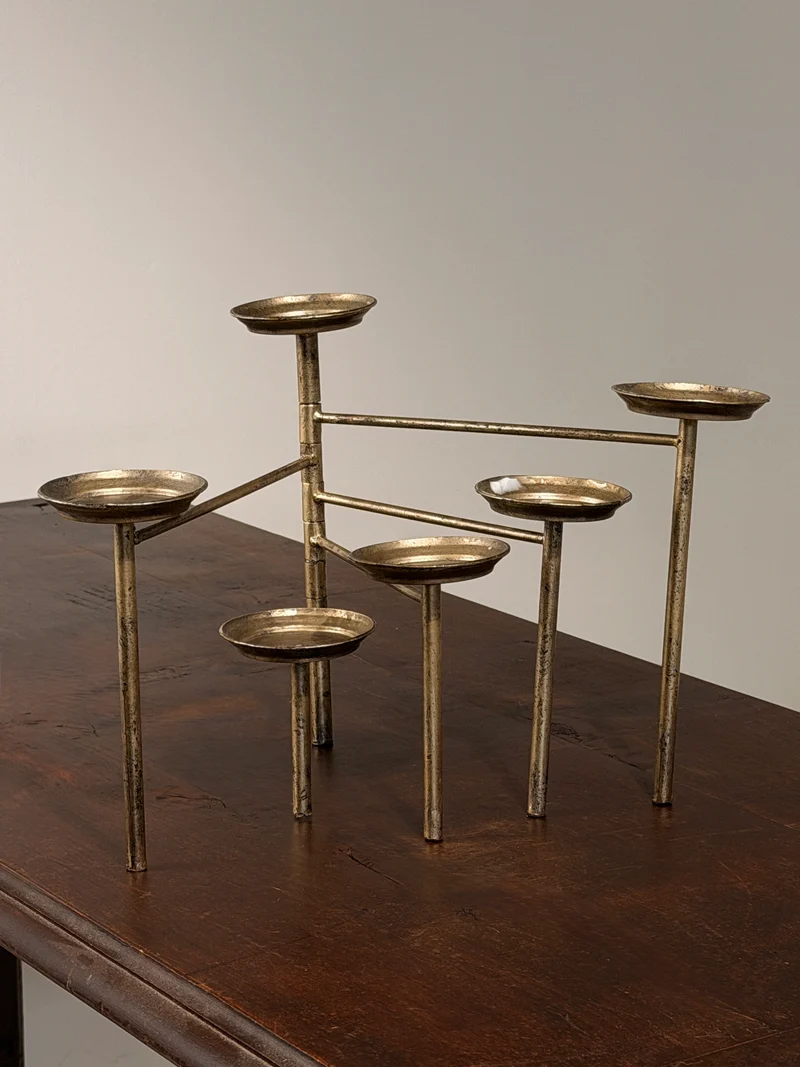 Articulated six-arm candelabra in silver-plated metal, France, circa 1950