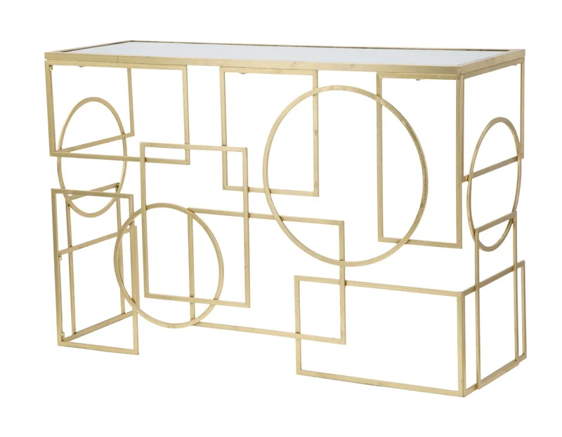 Table console géométrique en métal et verre doré