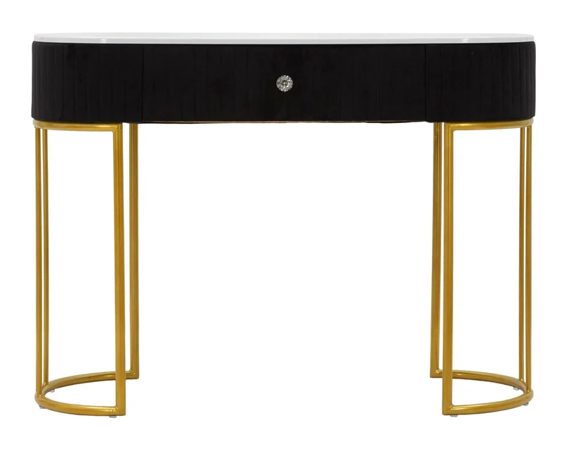 Table console noire avec pieds en métal doré (plateau en marbre)