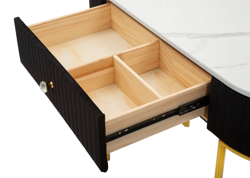 Table console noire avec pieds en métal doré (plateau en marbre)