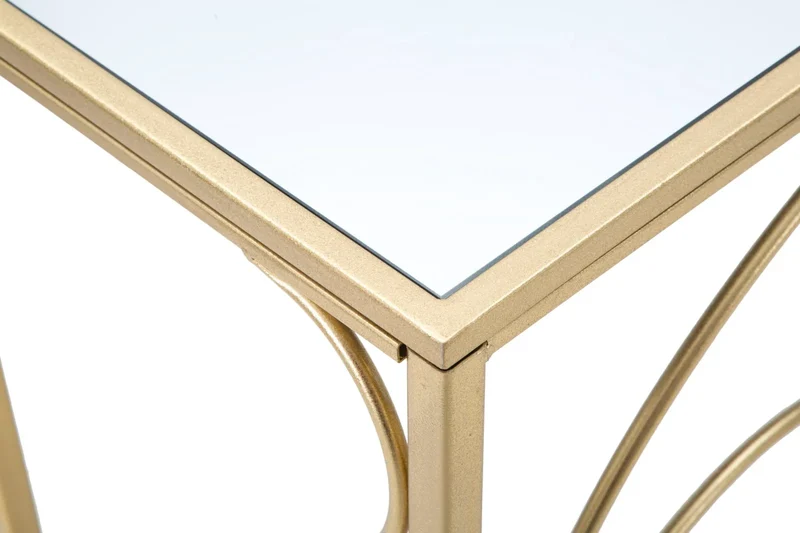Table console rectangulaire en métal doré et verre