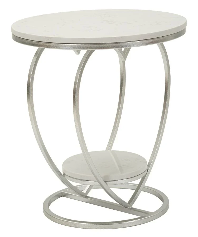 Table d'appoint en métal argenté avec piètement en forme de cœur et plateau en marbre – Heart Modern Accent