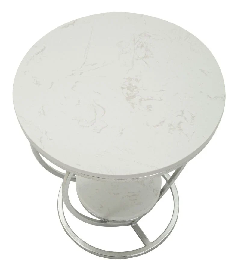 Table d'appoint en métal argenté avec piètement en forme de cœur et plateau en marbre – Heart Modern Accent