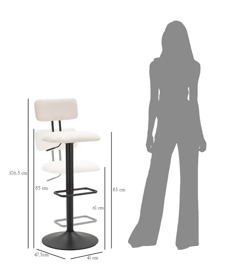 Tabouret de bar blanc réglable avec élévateur – Collection Light