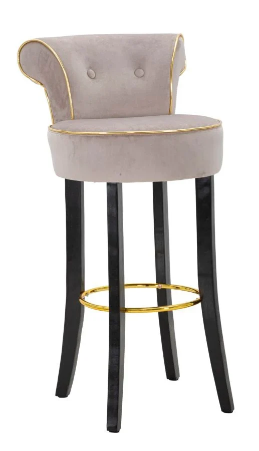 Tabouret de bar en velours gris avec pieds dorés – Chaise de comptoir Luxy