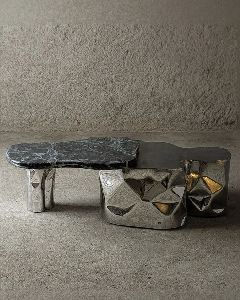 Steel and Stone Coffee Table - Colgada Series