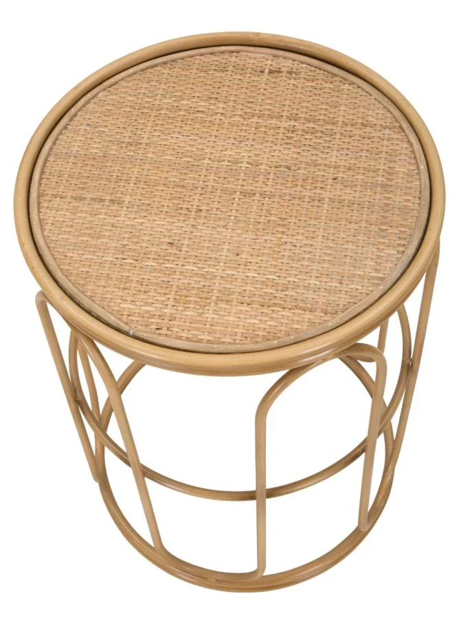 Table d'appoint ronde avec plateau en bois et structure en rotin – Style Samui