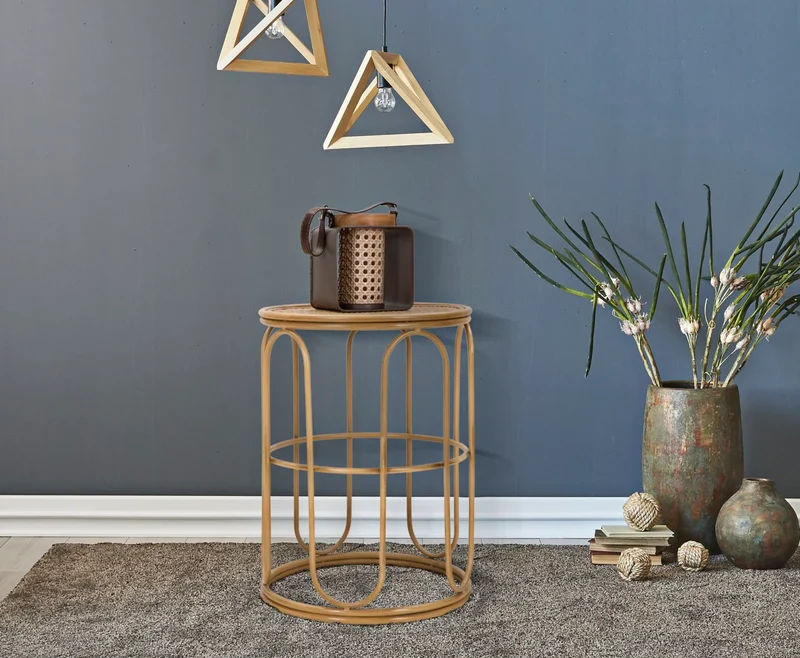 Table d'appoint ronde avec plateau en bois et structure en rotin – Style Samui