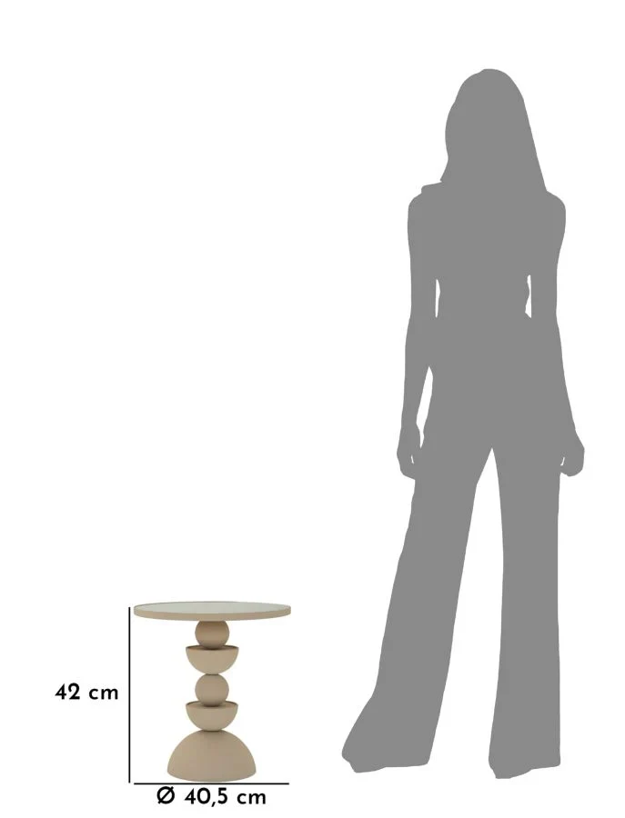 Table d'appoint ronde beige avec surface miroir – Dune Modern Accent