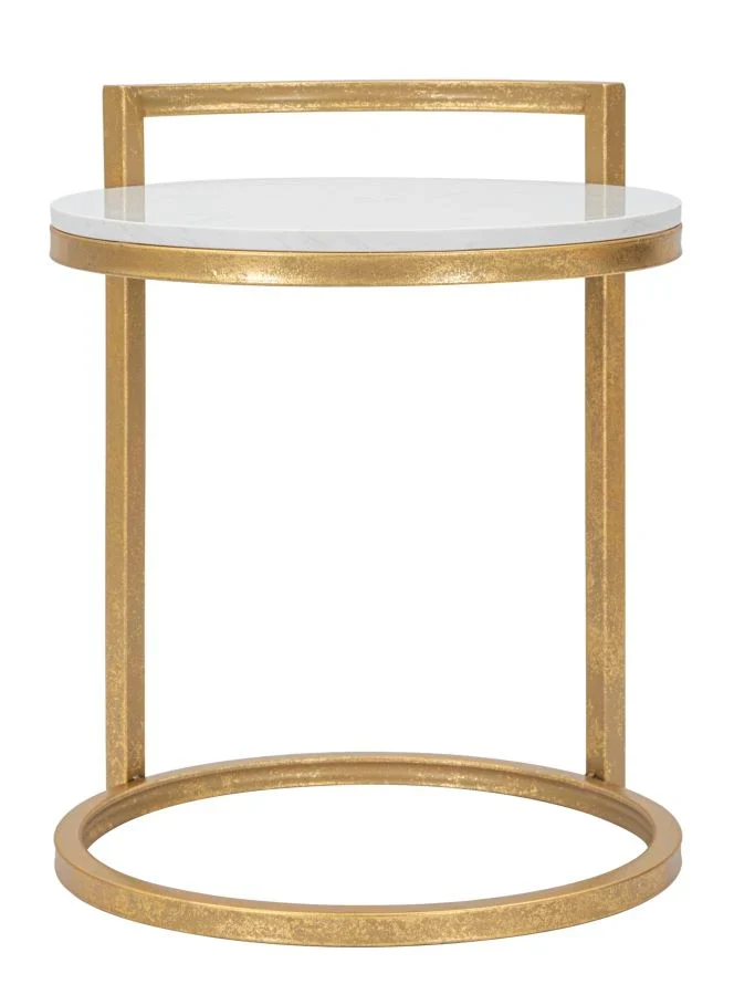 Table d'appoint ronde en marbre artificiel avec base dorée – Table d'appoint moderne