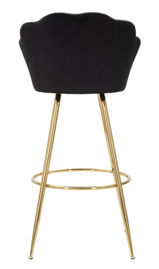 Tabouret de bar en velours noir avec pieds en métal doré