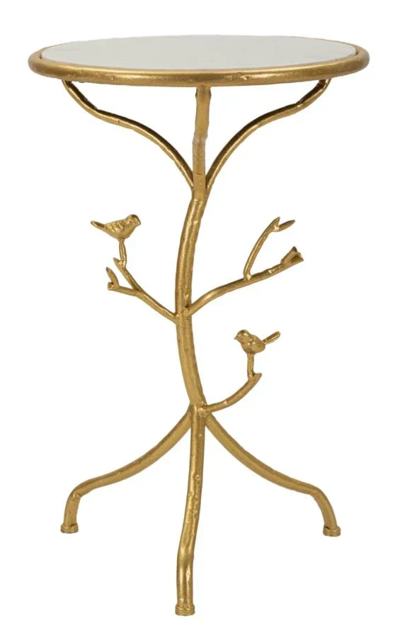 Table d'appoint ronde en marbre artificiel avec piètement arbre doré – Birds Modern Design