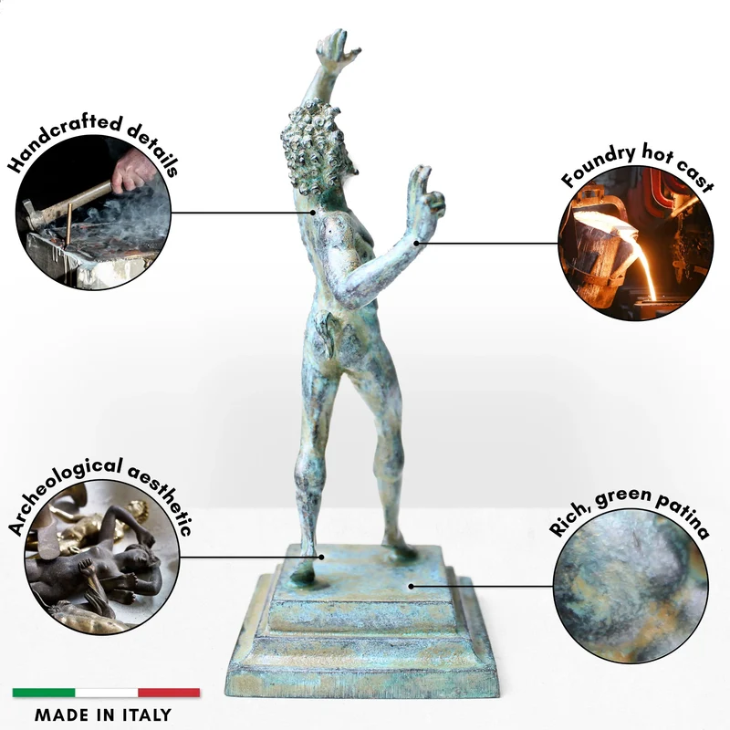 Statuette Faune dansant - sculpture de Pompéi - bronze vert