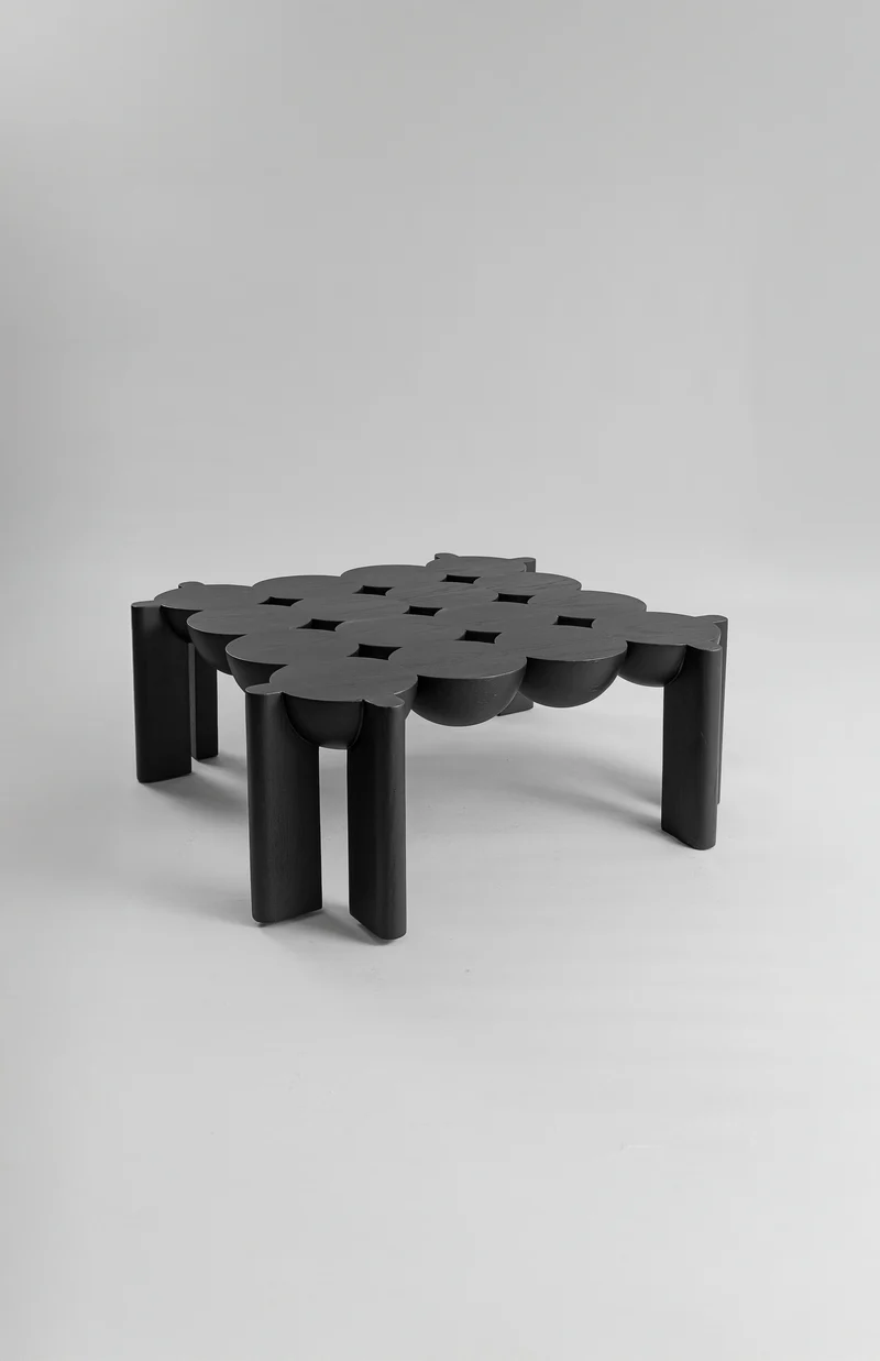 Solid Oak Coffee Table - BLEO Series by Daniel Couttolenc, Black Finish