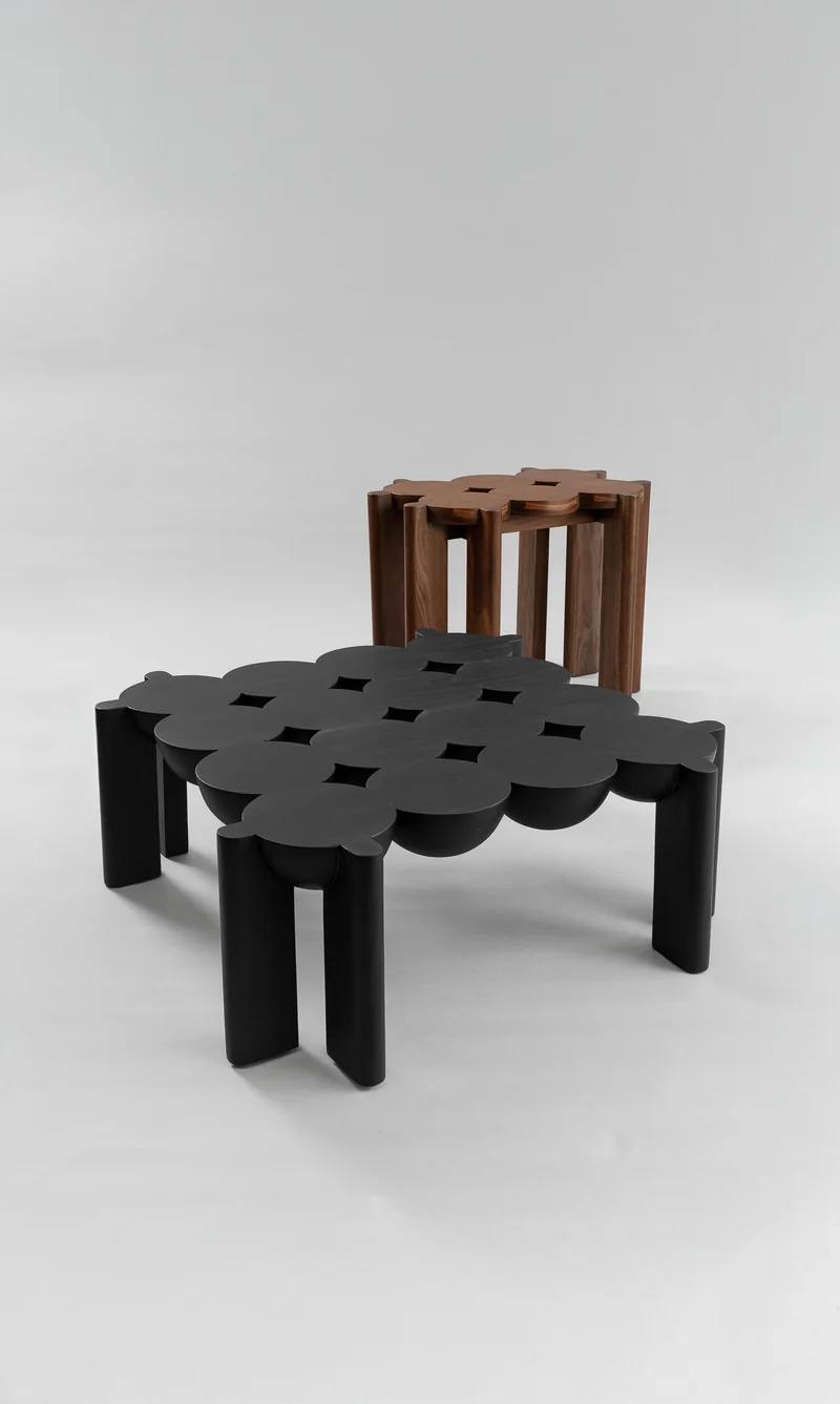 Solid Oak Coffee Table - BLEO Series by Daniel Couttolenc, Black Finish