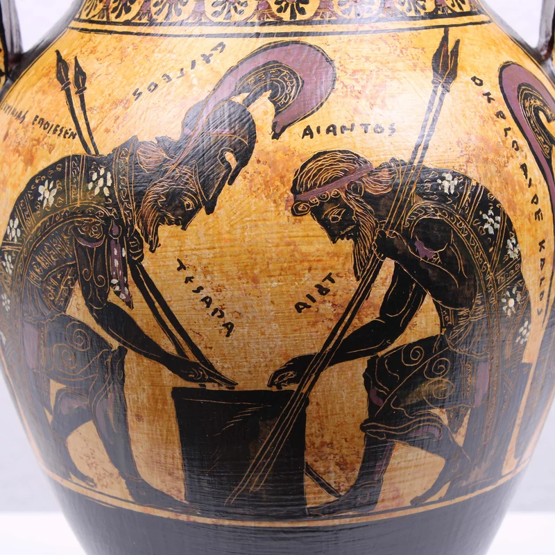 Urne Grecque à Figures Noires avec Scène Mythologique (Guerriers Grecs)