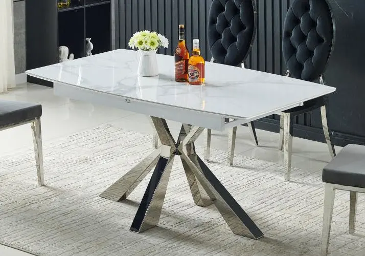 Table extensible design marbre blanc - Lika