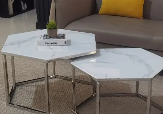 Tables basses gigognes marbre blanc - Lyna