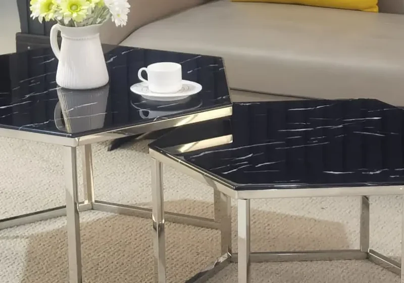 Tables basses gigognes marbre noir - Lyna