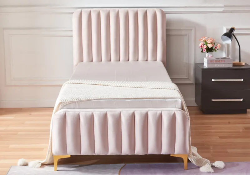 Lit double velours rose - Doly