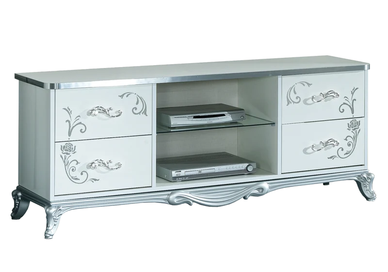 Ensemble meuble TV baroque blanc argent - LENA