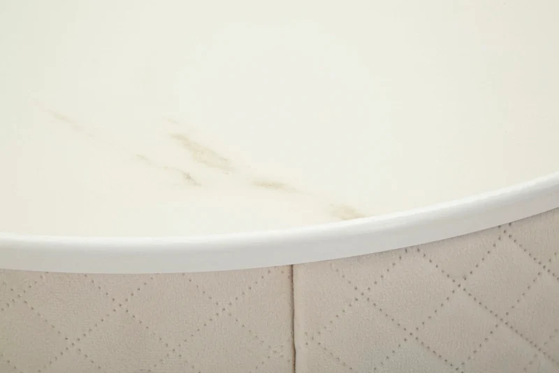 Table de chevet crème avec pouf assorti et plateau en marbre – Coiffeuse Velit