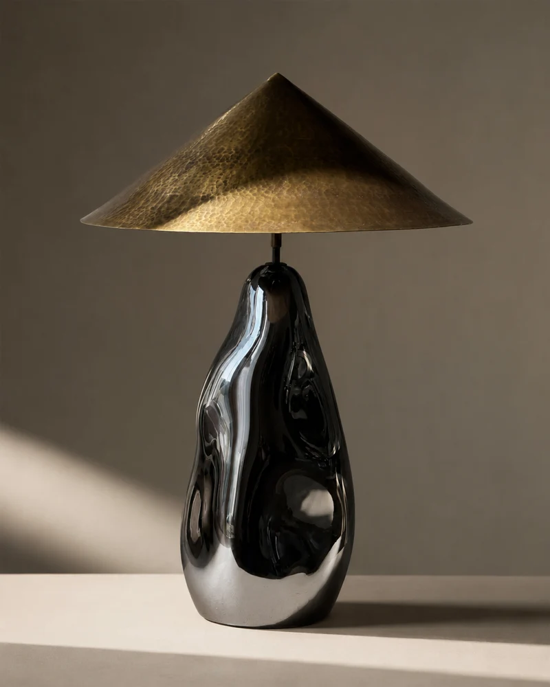 'Obsidian Lamp II' Brass Table Lamp