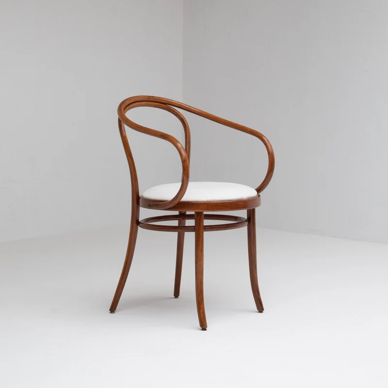 Set of Four Thonet Bentwood Armchairs in Walnut with Bouclé Upholstery