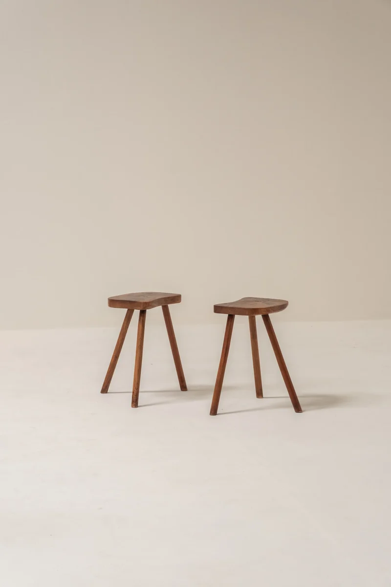 Pair of French Wooden Stools, 1950s