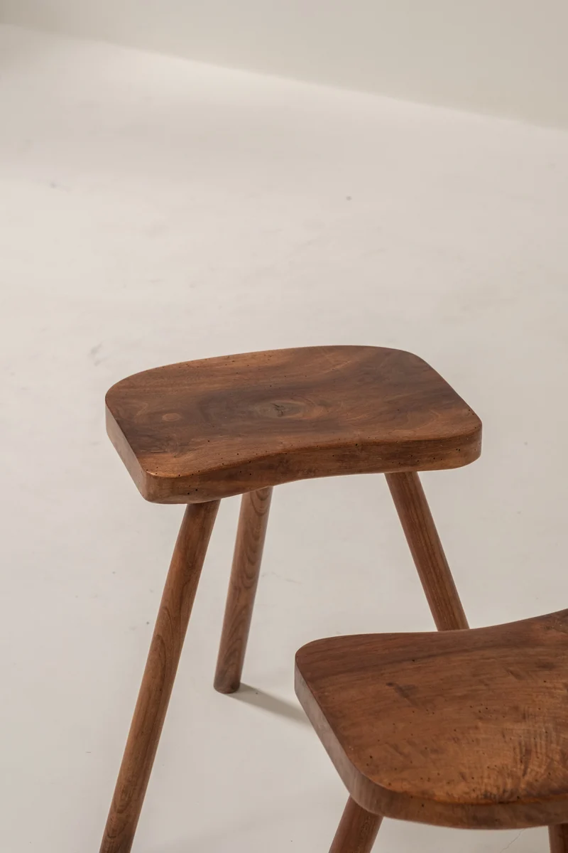 Pair of French Wooden Stools, 1950s