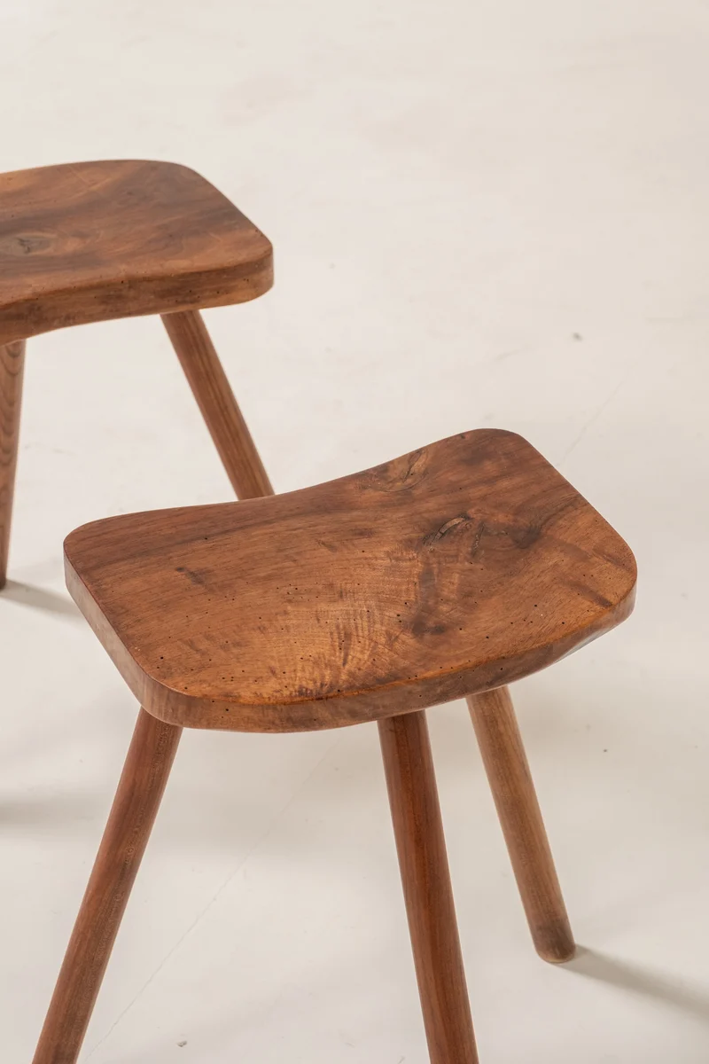 Pair of French Wooden Stools, 1950s