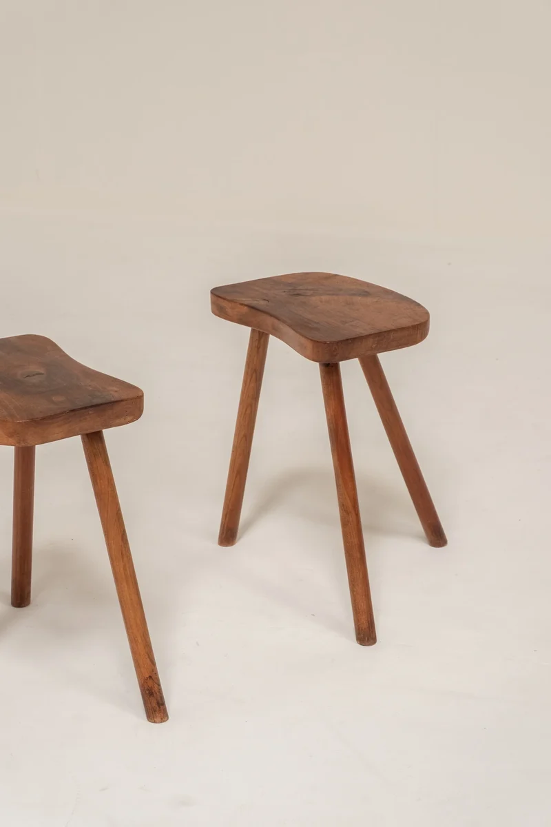 Pair of French Wooden Stools, 1950s