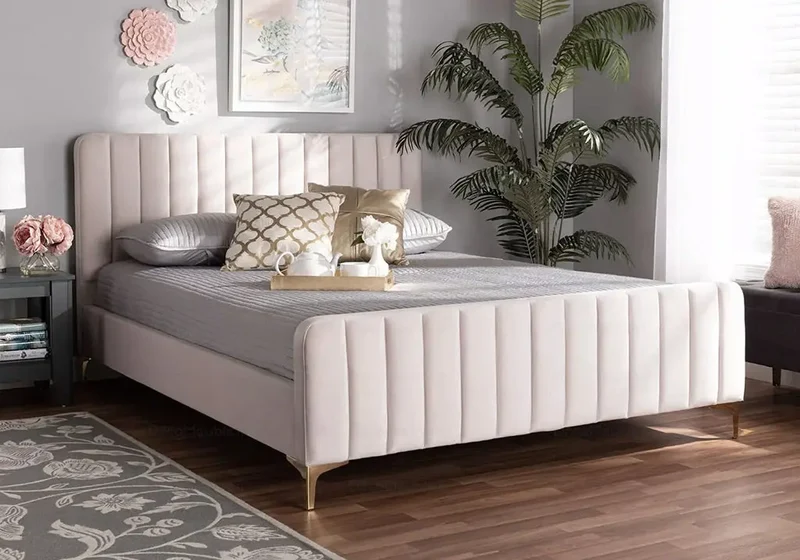 Lit double velours beige - Doly