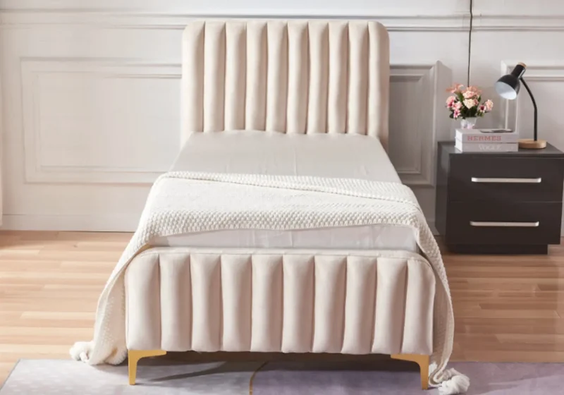 Lit enfant velours beige - Doly