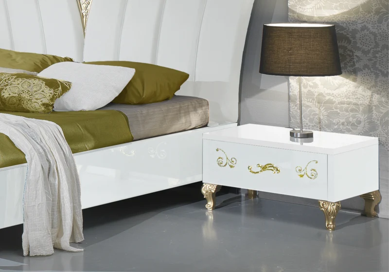 Chambre complète baroque laquée blanc doré - ROSA