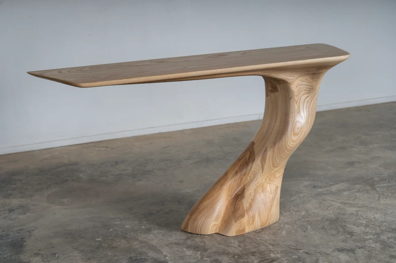 Sculptural Frolic console table in Ash wood