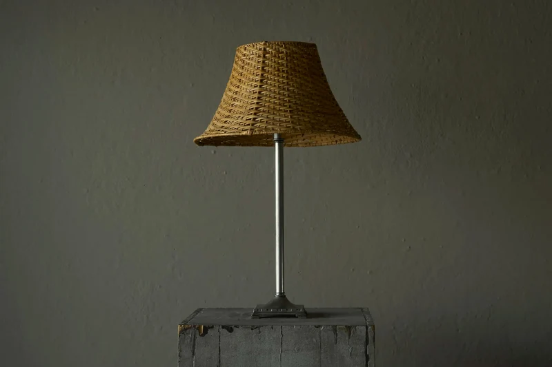 Vintage Swedish Grace Table Lamp with Rattan Shade, Sweden 1930s–1940s
