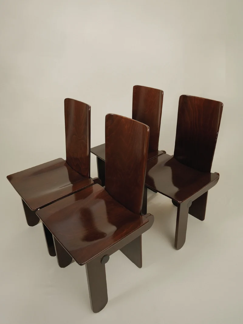 Carlo Scarpa Set of 4 Dining Wood Chairs