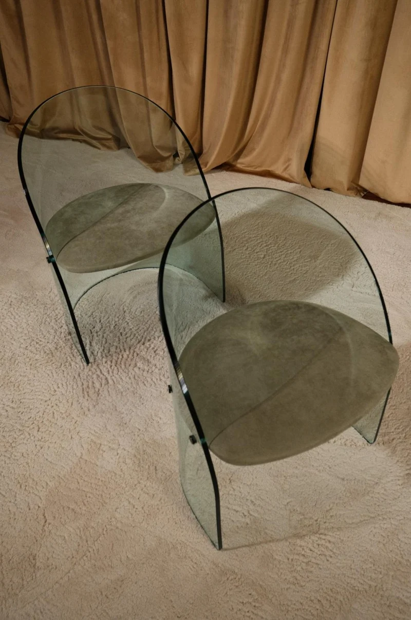 Set of 2 Glass Curved Chair in the Style of Luis Dierra