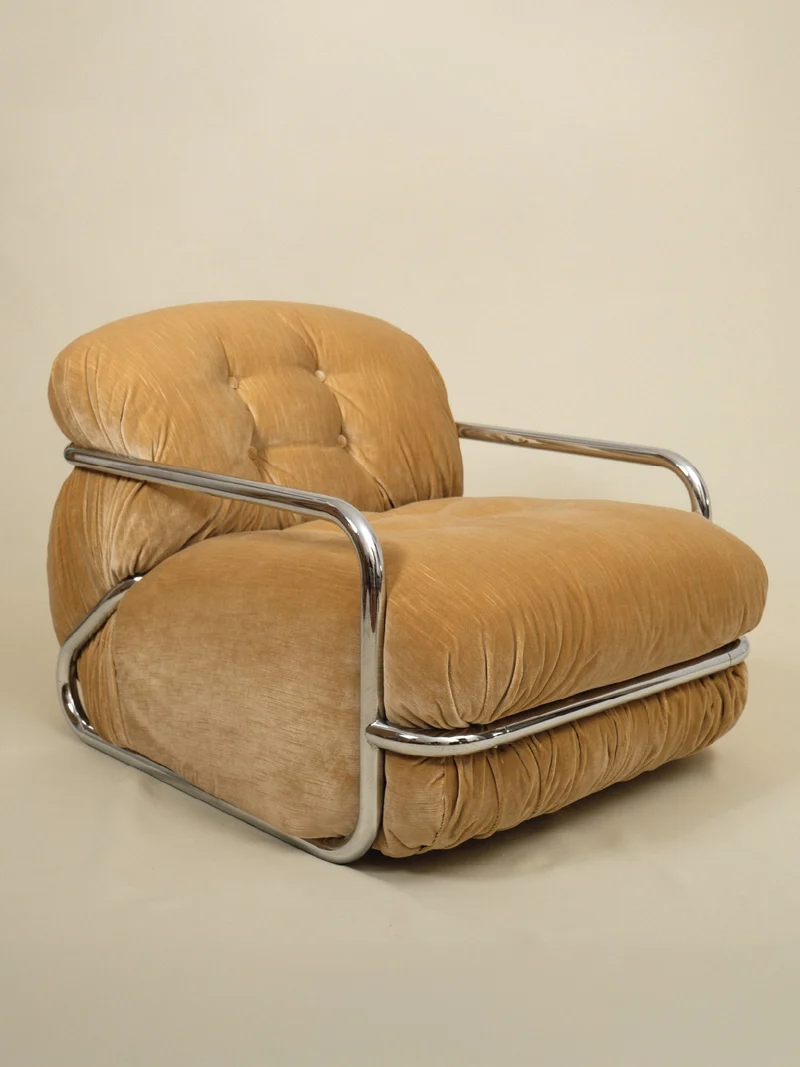 Mario Sabot Lounge Chair - Beige Velvet
