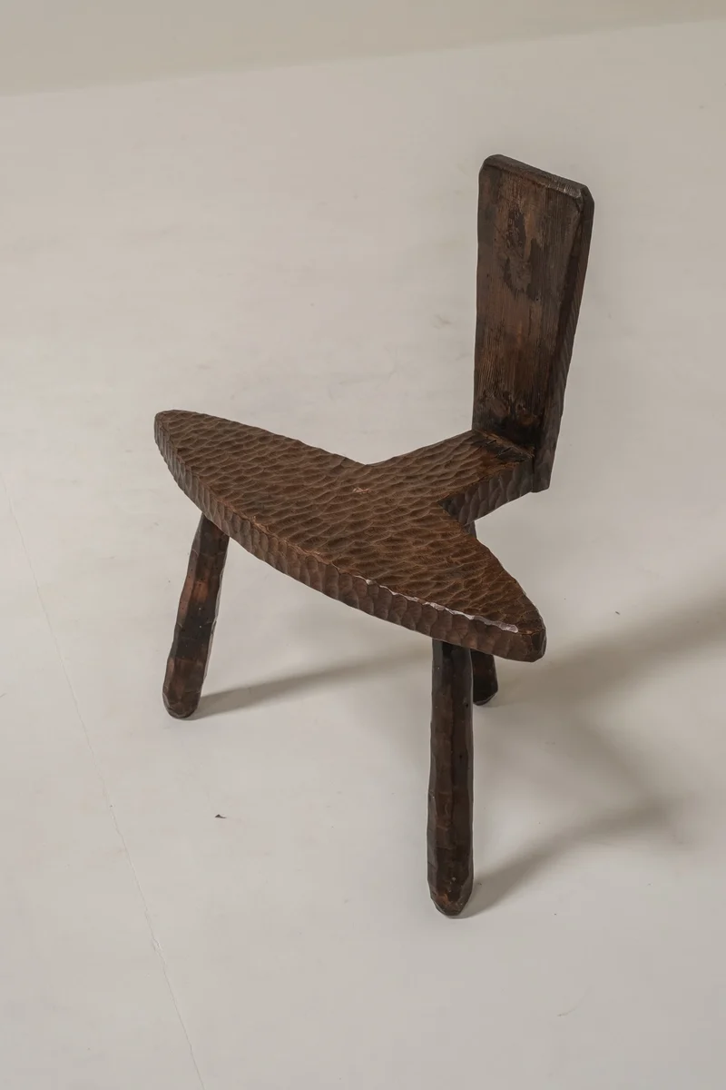 Pair of Hand-Carved Brutalist Wooden Chairs, France, 1950s